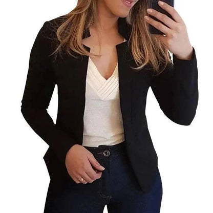 Elegant Women Blazer thin long sleeve solid black office coat Stevvex tailored fit on Tampa Home & Garden Store