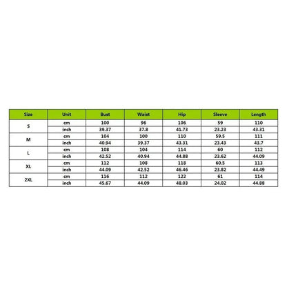 Stevvex Robe STIL8746UYERU size chart with bust waist hip sleeve and length for S-2XL on Tampa Home & Garden Store