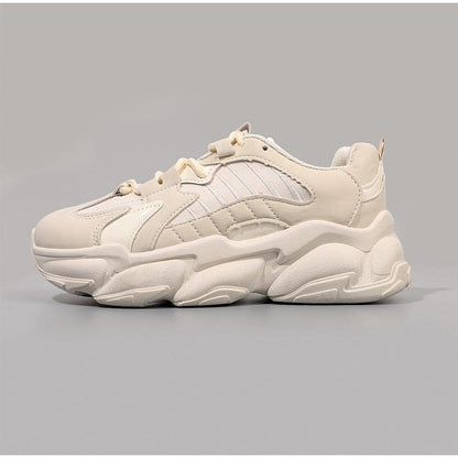 Elegant women's beige lace-up platform sneakers by Stevvex with leather panels and chunky sole on Tampa Home & Garden Store