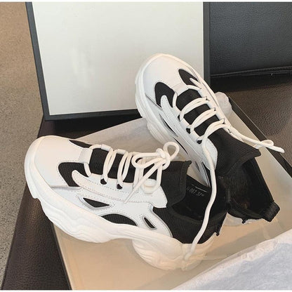 Elegant Women's Sneakers Stevvex Lace Up Platform Leather, white with black accents on Tampa Home & Garden Store