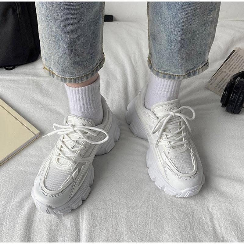 Stevvex white platform sneakers with lace-up casual walking on Tampa Home & Garden Store