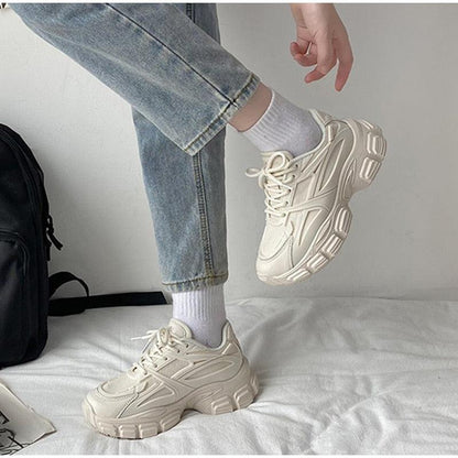 Stevvex women's cream leather sneakers with lace-up platform, casual walking footwear on Tampa Home & Garden Store