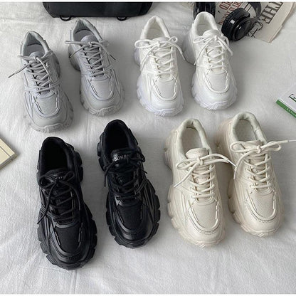 Stevvex women's lace-up sneakers with thick platform soles in black, gray and white, 6 pairs on Tampa Home & Garden Store