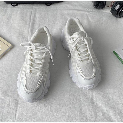 White Stevvex platform sneakers with lace-up closure, chunky sole, mesh and leather upper on Tampa Home & Garden Store
