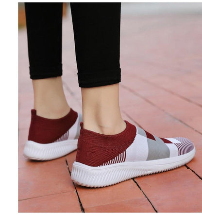 Sneakers Stevvex knit sock espadrilles with maroon, grey, white colorblocks and white sole on Tampa Home & Garden Store