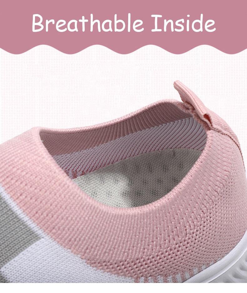 Stevvex knitted espadrille sneakers pink slip-on casual walking shoes breathable mesh upper on Tampa Home & Garden Store
