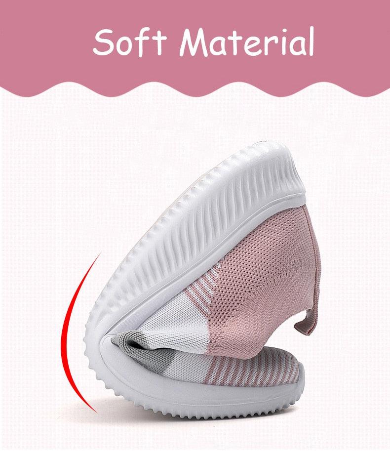 Stevvex pink knit mesh espadrille sneakers, slip-on sock shoes with white sole on Tampa Home & Garden Store
