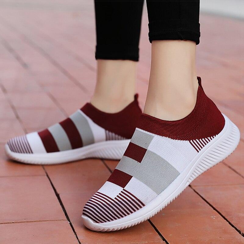 Stevvex women knitted mesh slip-on sneakers in mix colors with white sole, two shoes shown on Tampa Home & Garden Store