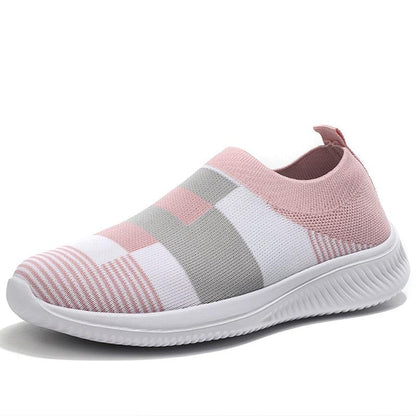 Women's mesh knit slip-on sneakers Stevvex pink-gray-white mix casual walking shoes on Tampa Home & Garden Store