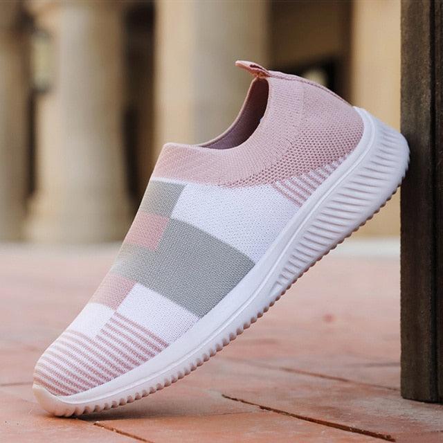 Stevvex women knit slip-on sneaker in pastel pink with white sole on Tampa Home & Garden Store