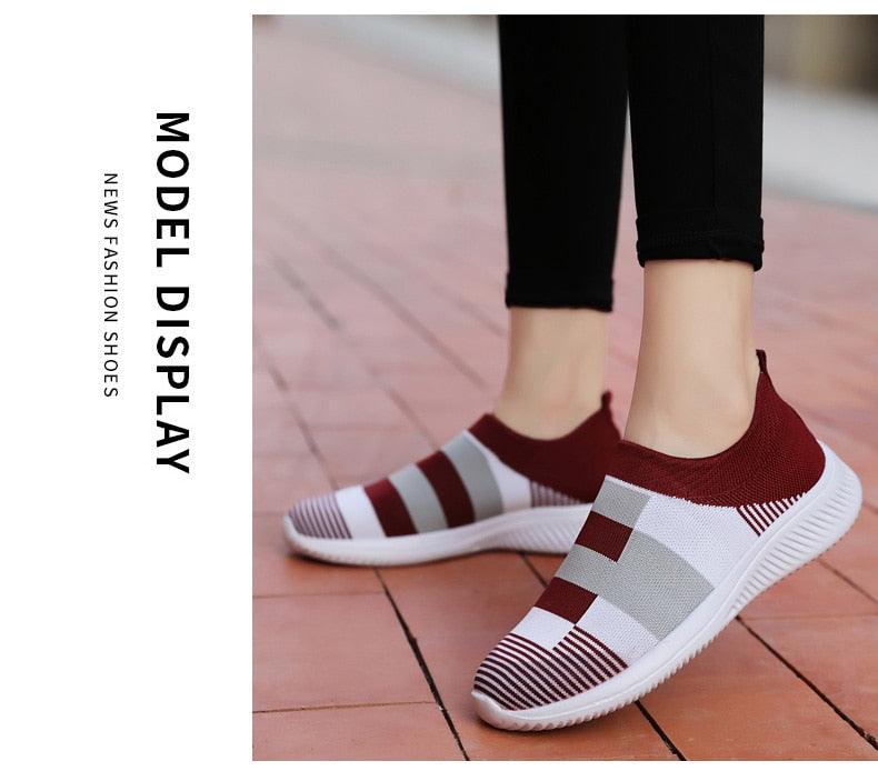 Sneakers Stevvex women's knitted slip-on mix-color mesh with white sole on Tampa Home & Garden Store