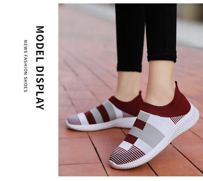 Sneakers Stevvex women's knitted slip-on mix-color mesh with white sole on Tampa Home & Garden Store