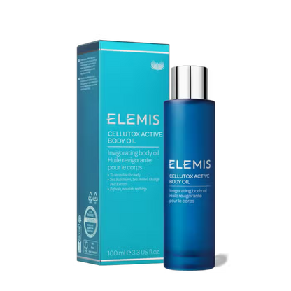 Elemis Cellutox Active Body Oil bottle and turquoise box, 100 ml on Tampa Home & Garden Store