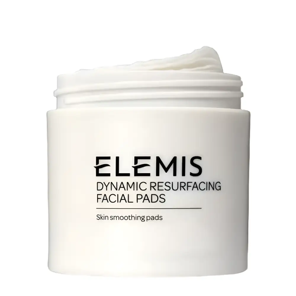 Elemis Dynamic Resurfacing Facial Pads jar with white lid and cream pads on Tampa Home & Garden Store