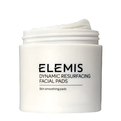 Elemis Dynamic Resurfacing Facial Pads jar with white lid and cream pads on Tampa Home & Garden Store