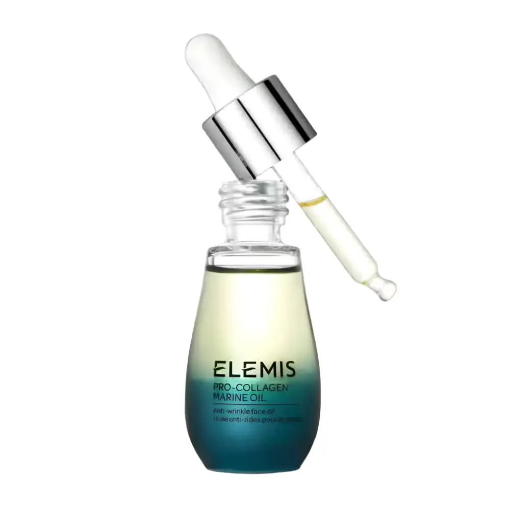Elemis Pro-Collagen Marine Oil 15 ml bottle with glass dropper, blue gradient packaging on Tampa Home & Garden Store