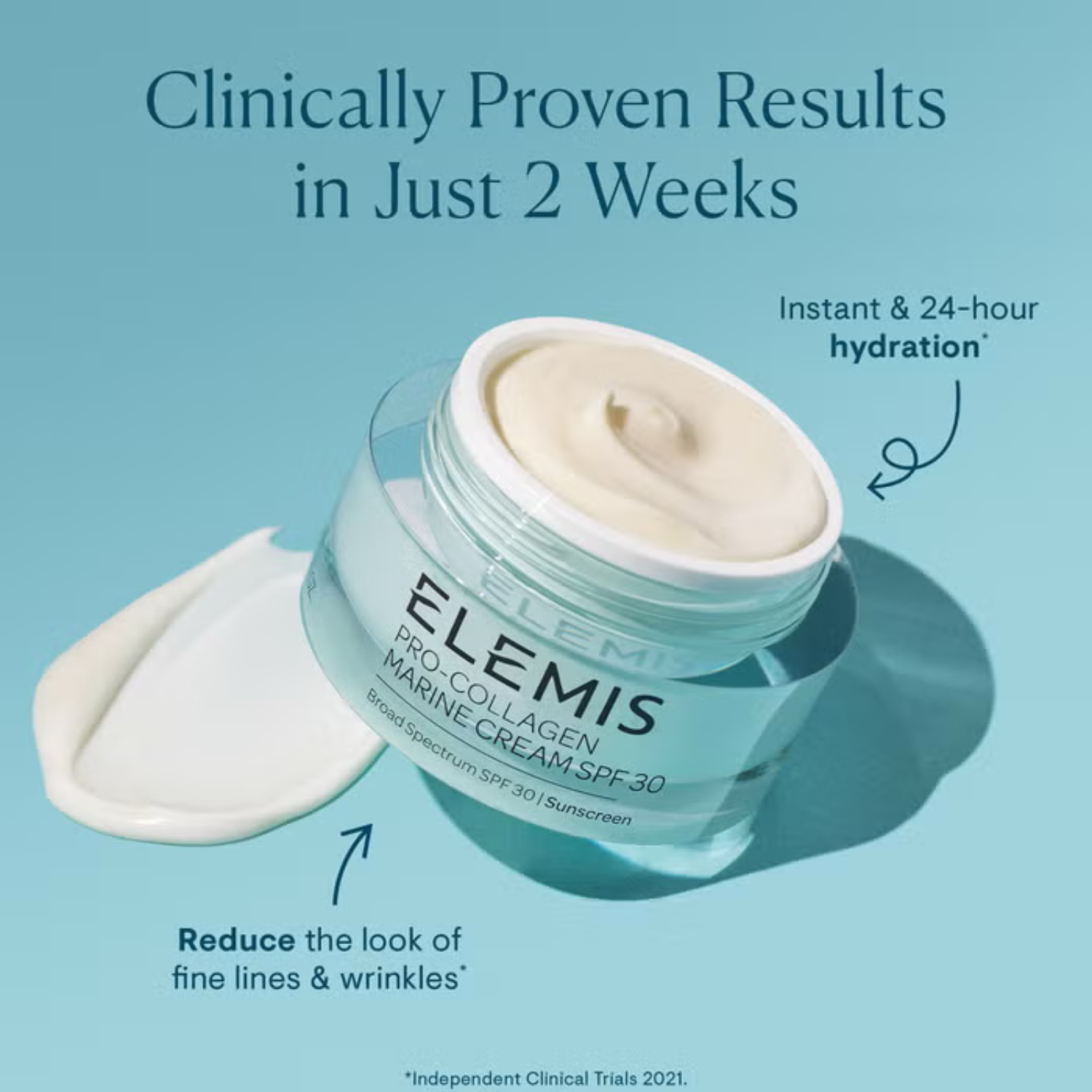 Elemis Pro-Collagen Marine Cream SPF30 50 ml in a blue glass jar, anti-aging face moisturizer on Tampa Home & Garden Store