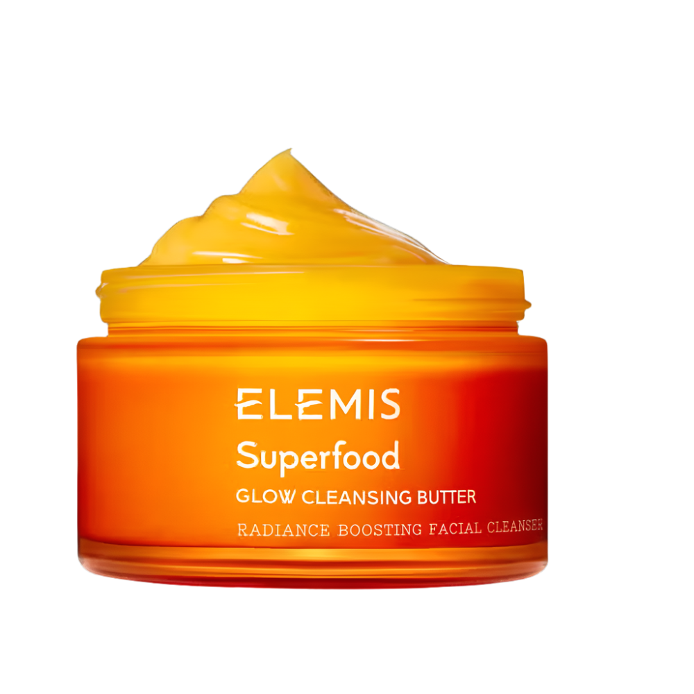 Elemis Superfood Glow Cleansing Butter jar in orange container with yellow whipped texture on Tampa Home & Garden Store