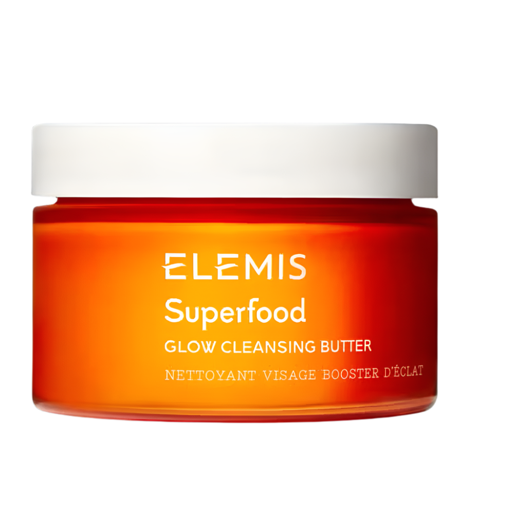 Elemis Superfood Glow Cleansing Butter jar orange glass container with white lid on Tampa Home & Garden Store
