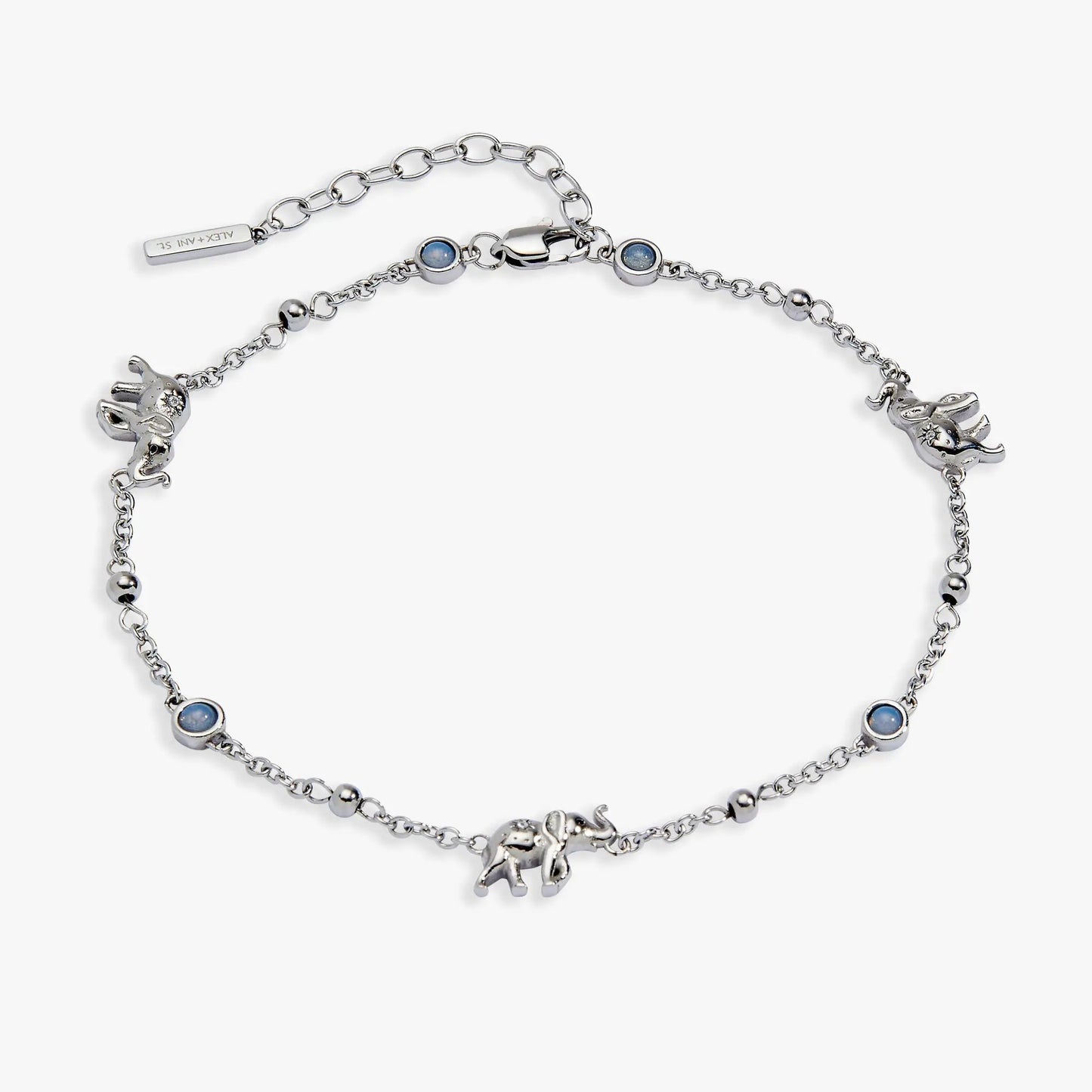 Elephant inline charm anklet silver-tone chain with blue gemstone accents by Alex and Ani on Tampa Home & Garden Store