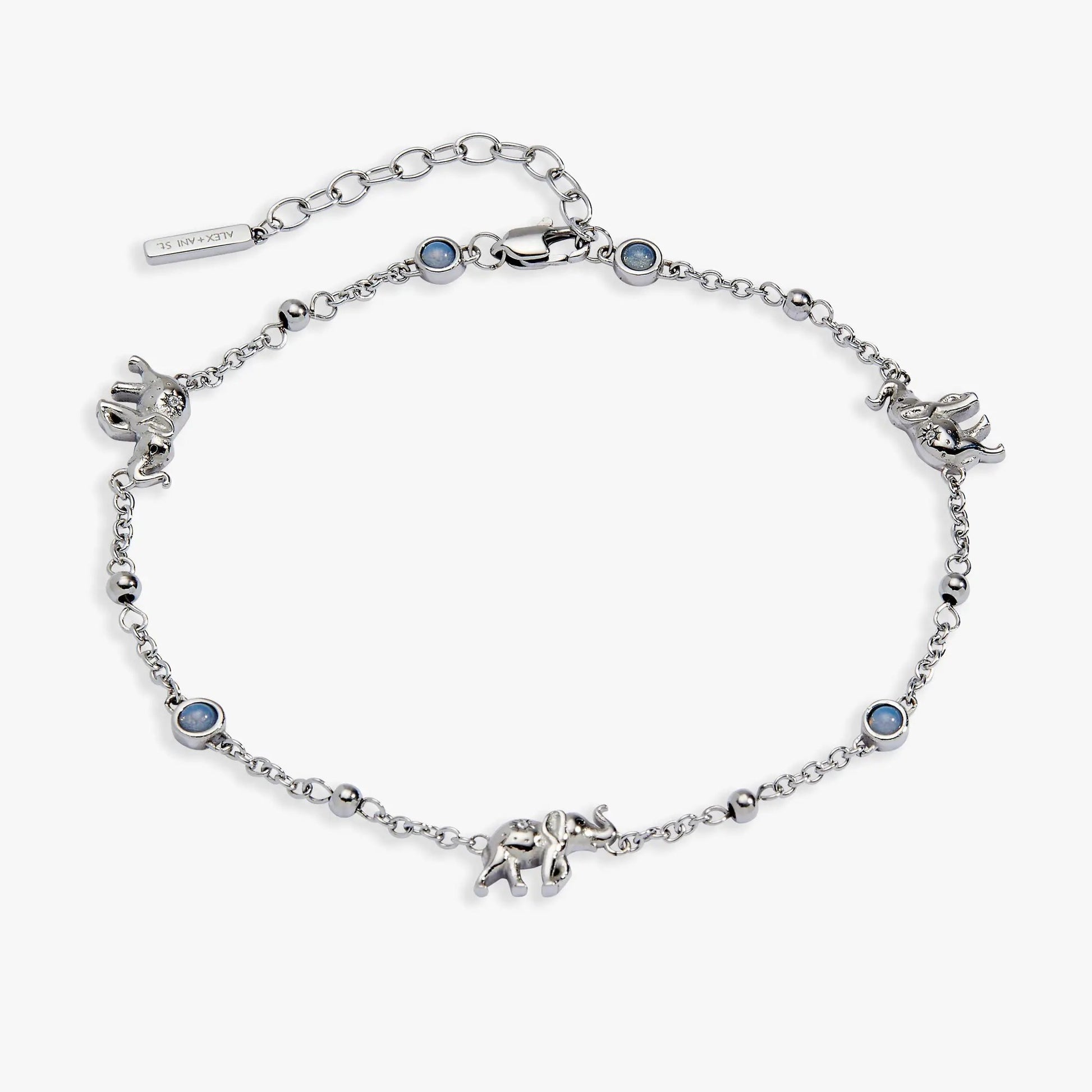 Elephant inline charm anklet silver-tone chain with blue gemstone accents by Alex and Ani on Tampa Home & Garden Store