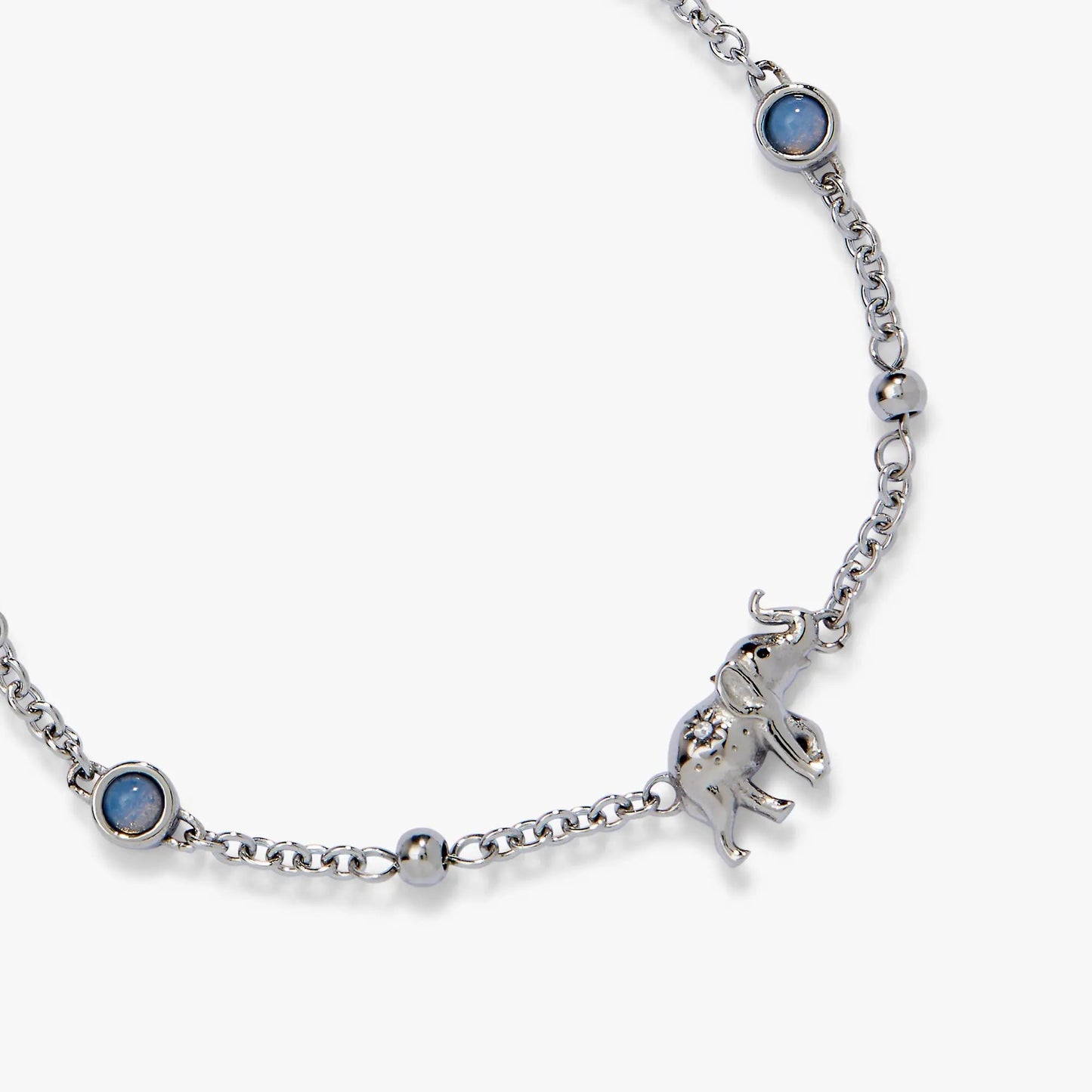 Elephant Inline Charm Anklet by Alex and Ani, silver-tone chain with blue cabochon stone on Tampa Home & Garden Store