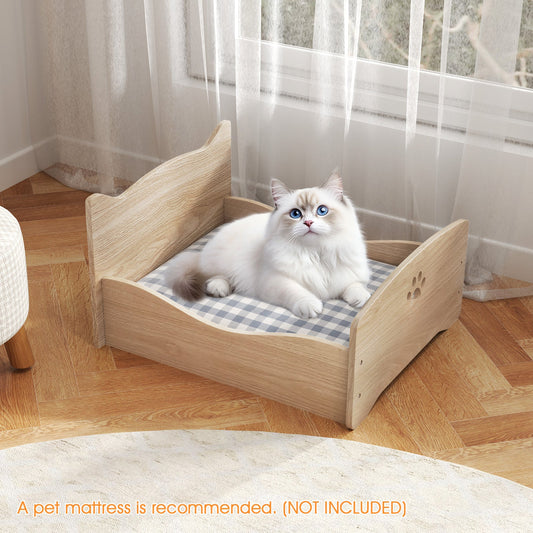 Elevated Pet Bed Frame with Rails and Cute Headboards-Walnut - Tampa Home & Garden Store