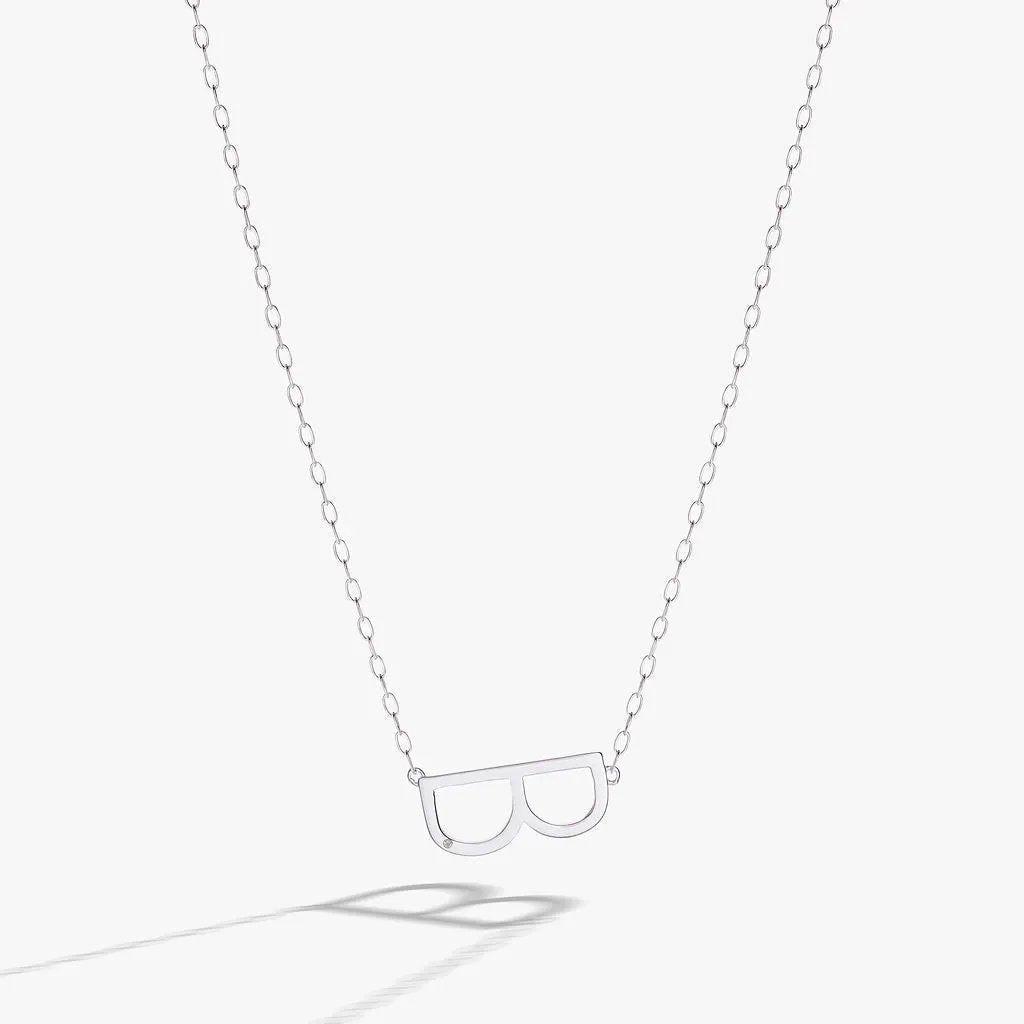 Initial B Elongated Necklace with Zirconia