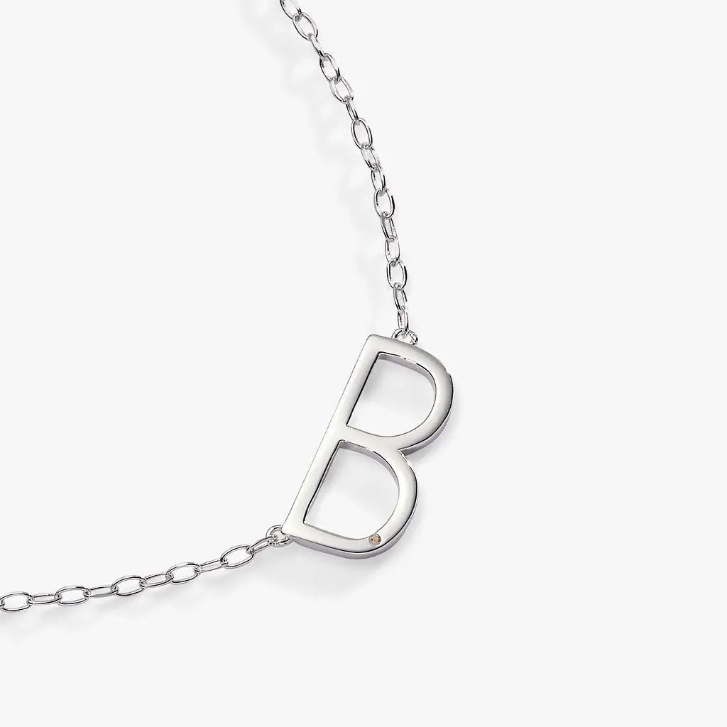 Initial B Elongated Necklace with Zirconia