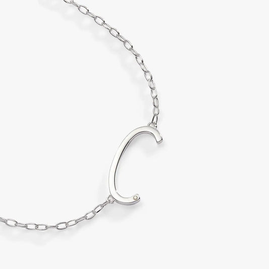 Initial C precious elongated necklace by ALEX AND ANI with silver-tone chain and curved C pendant on Tampa Home & Garden Store