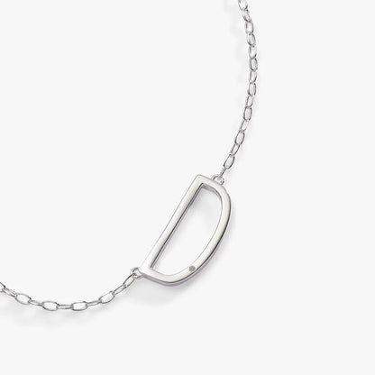 Initial D Precious Elongated Necklace by ALEX AND ANI in silver with open D pendant on chain on Tampa Home & Garden Store