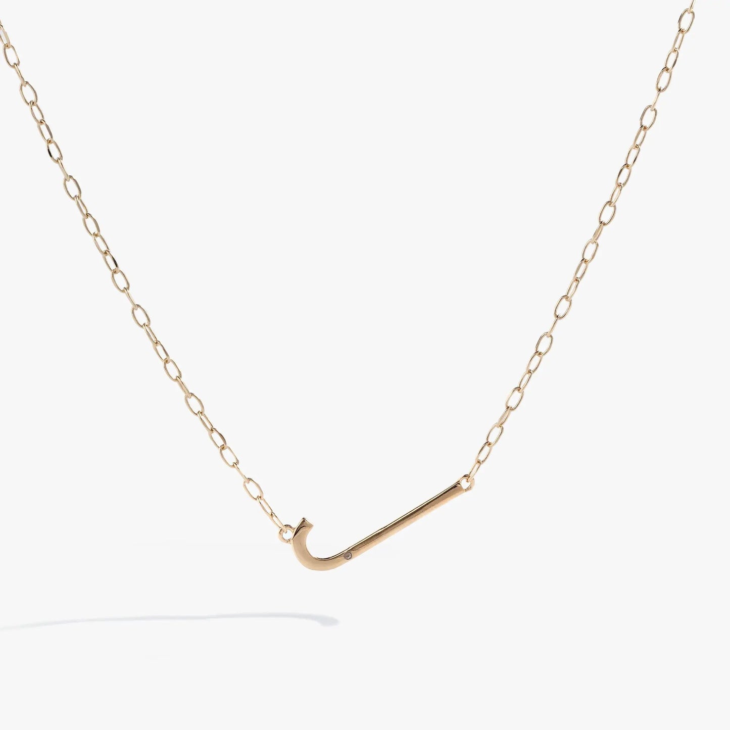 Initial J Elongated Pendant Necklace with CZ