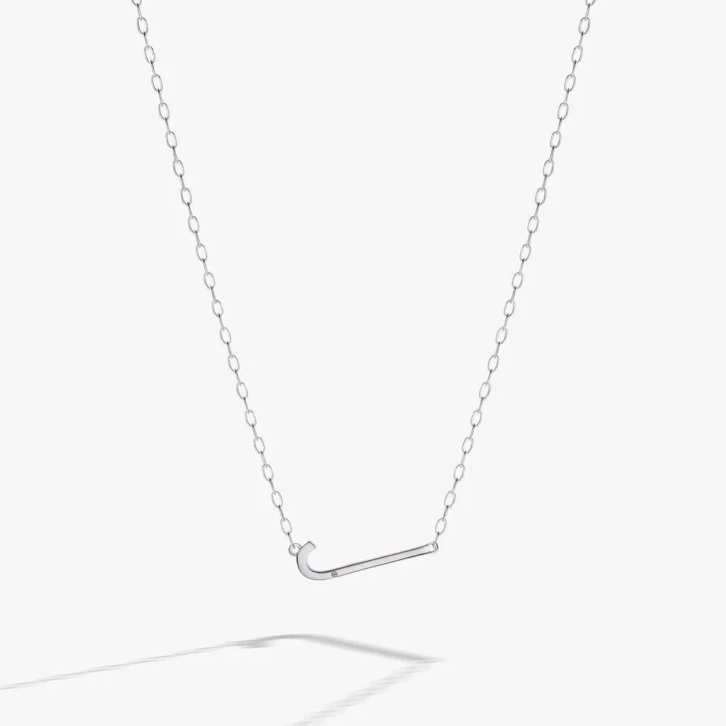 Initial J Elongated Pendant Necklace with CZ