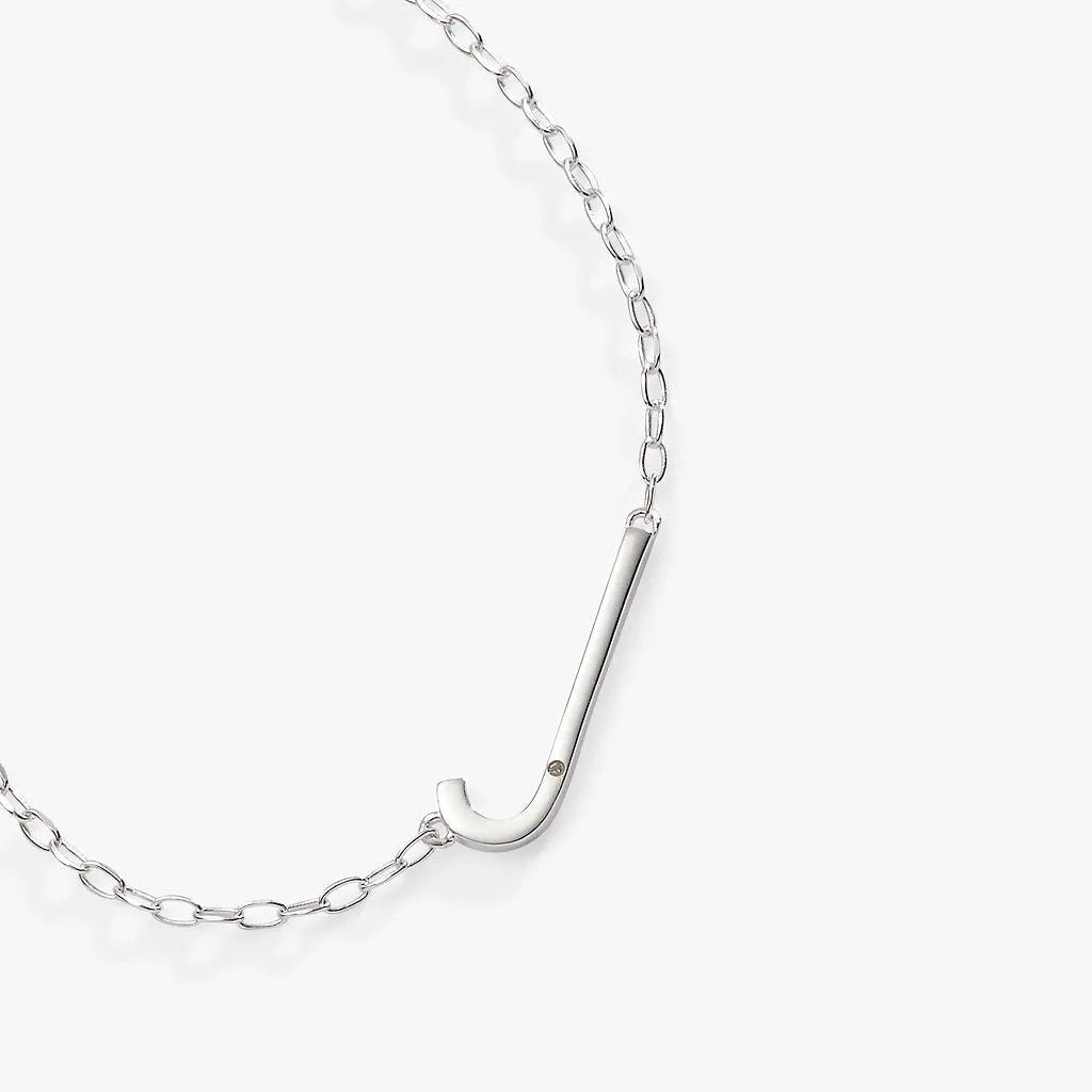 Initial J Elongated Pendant Necklace with CZ