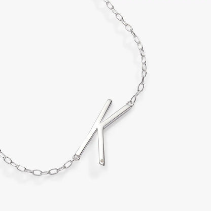 Initial K Precious Elongated Necklace by ALEX AND ANI in silver with a slim K pendant on chain on Tampa Home & Garden Store