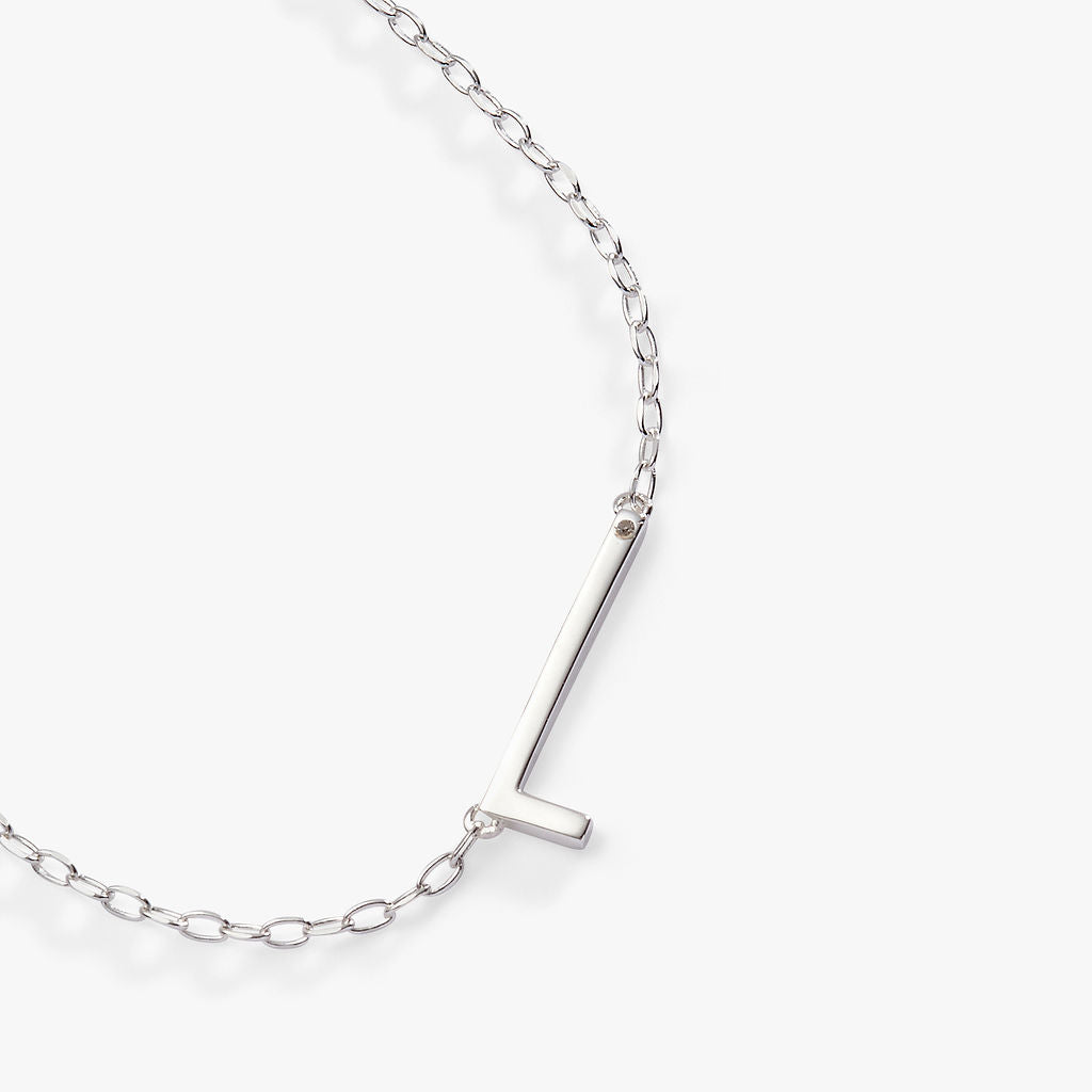 Initial L Precious Elongated Necklace by ALEX AND ANI with silver chain and L shaped pendant on Tampa Home & Garden Store