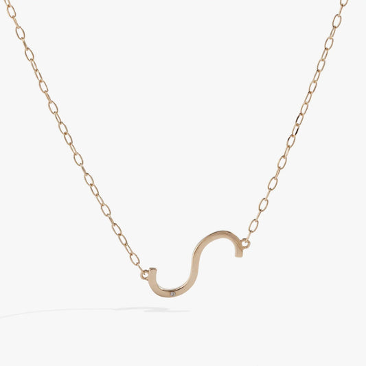 Initial S Precious Elongated Necklace by ALEX AND ANI, gold-tone chain with curved S pendant on Tampa Home & Garden Store