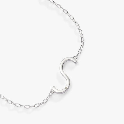 Initial S Precious Elongated Necklace by ALEX AND ANI, silver chain with curved S pendant on Tampa Home & Garden Store