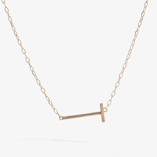Initial T Precious Elongated Necklace by ALEX AND ANI gold-tone chain with cross pendant on Tampa Home & Garden Store