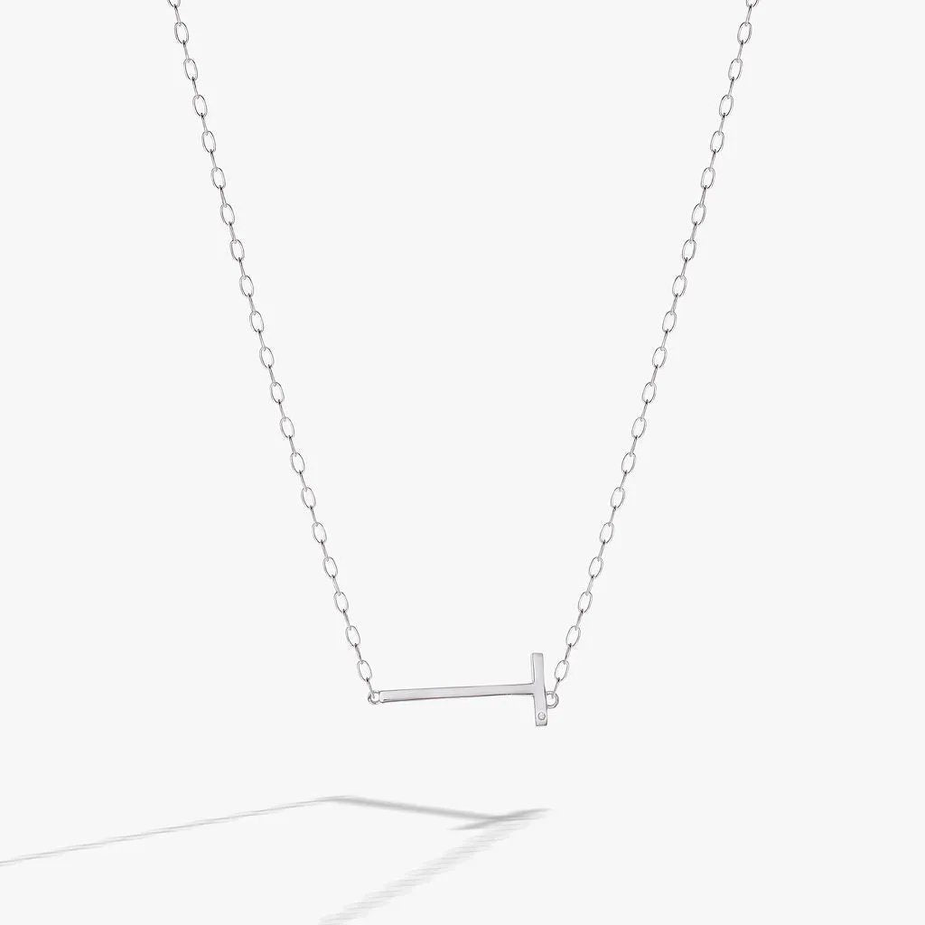 T Initial Necklace CZ Accent In Silver Vermeil