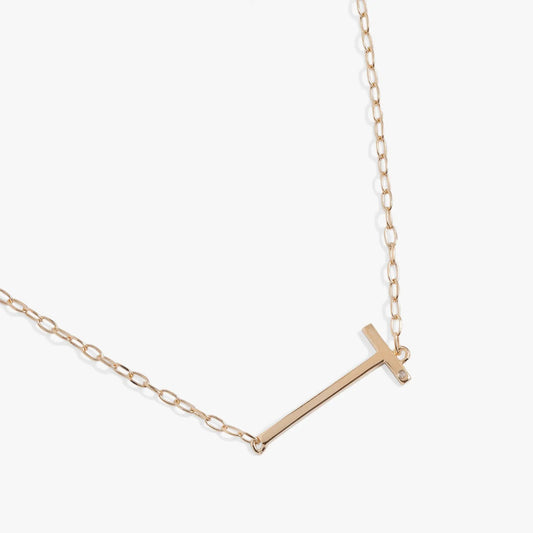 Initial T Precious Elongated Necklace with rose gold tone chain and cross pendant on Tampa Home & Garden Store
