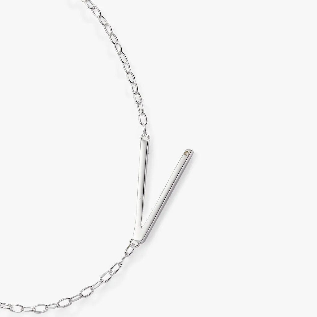 Initial V Precious Elongated Necklace by ALEX AND ANI, silver-tone V pendant on chain on Tampa Home & Garden Store