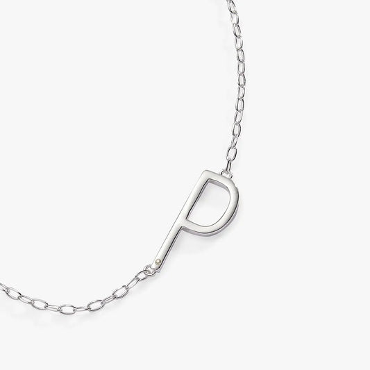 Necklace Initial P Precious Elongated, by ALEX AND ANI, silver-tone P pendant on chain on Tampa Home & Garden Store