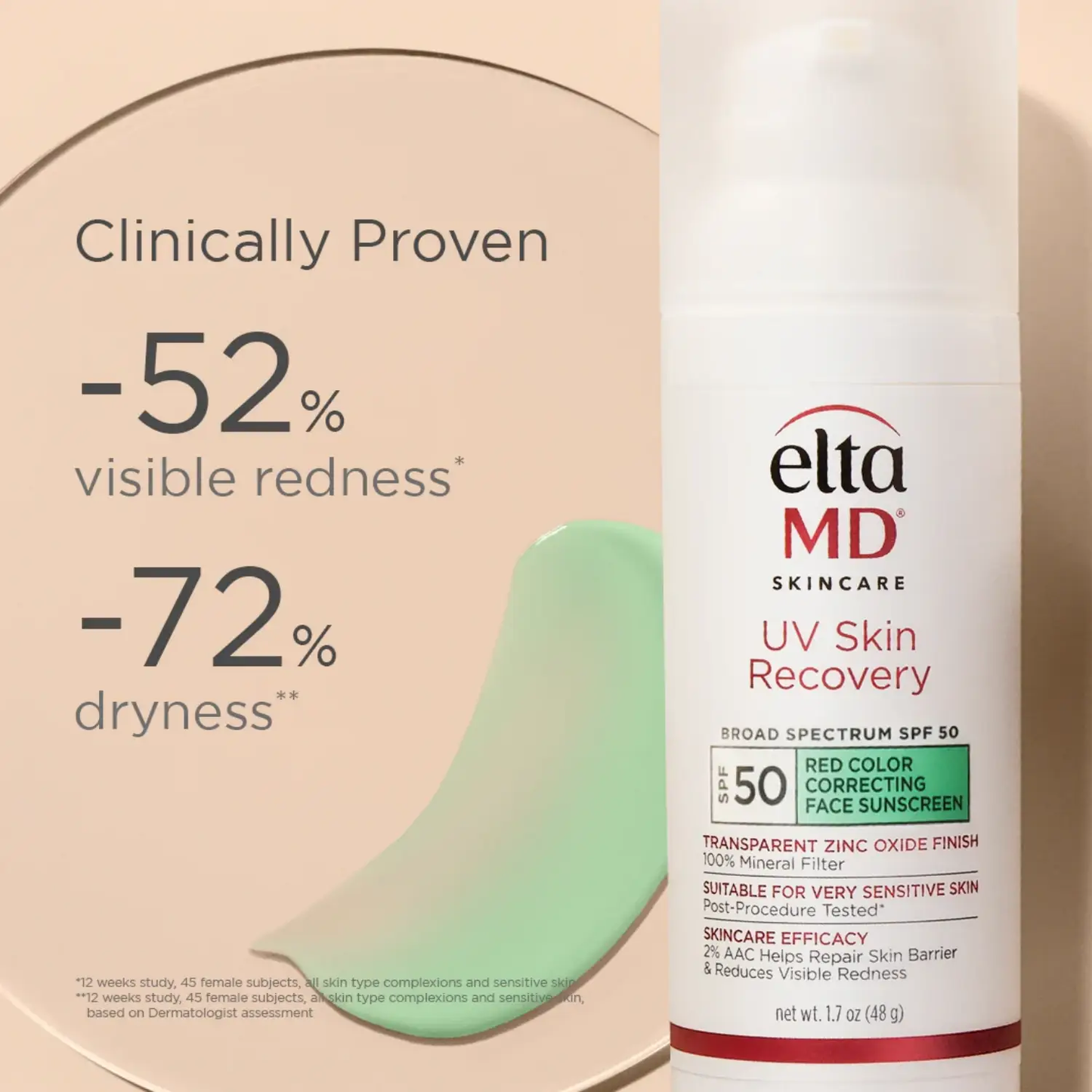 EltaMD UV Skin Recovery sunscreen bottle with red color correcting, Broad Spectrum SPF 50 on Tampa Home & Garden Store