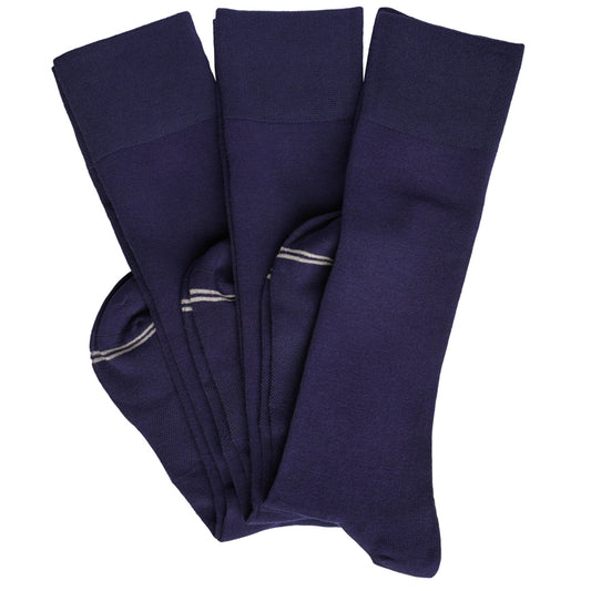 Elton Navy Dress Socks in a Classic Three Pack
