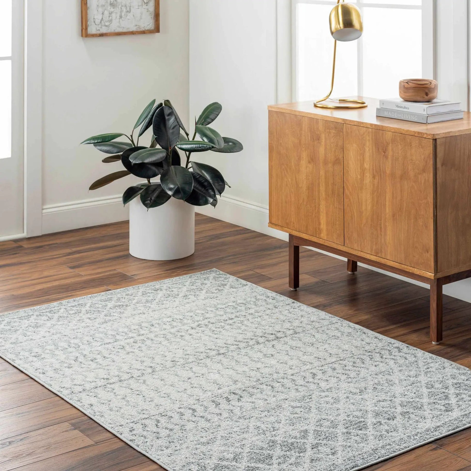 Constantin Gray Area Rug by Boutique Rugs, gray textured rug in living room on Tampa Home & Garden Store