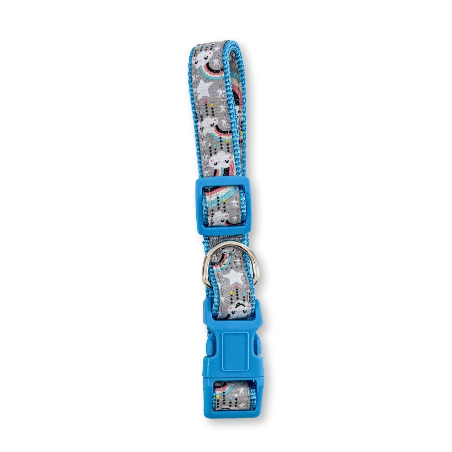 Collar de nailon para perro con diseño de arcoíris bordado, ajuste seguro y ajustable, cómodo de llevar.