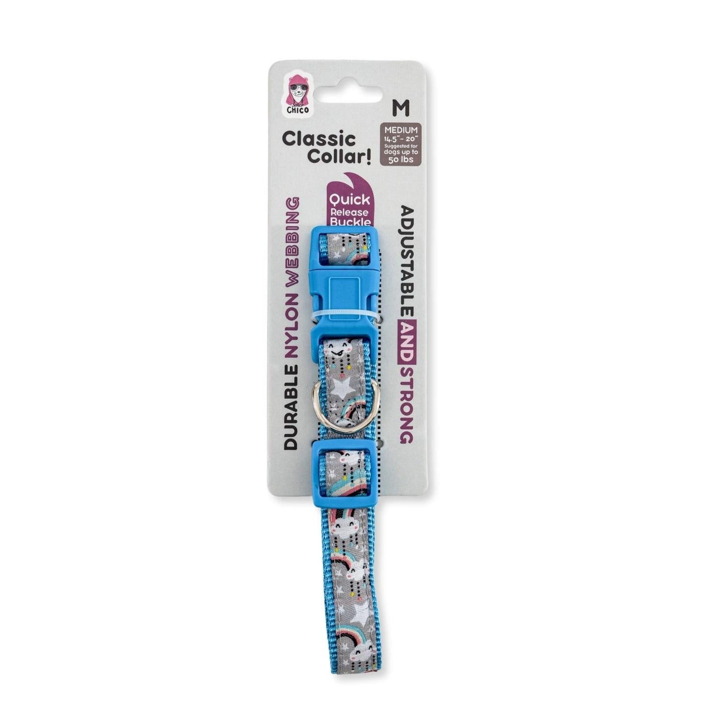 Collar de nailon para perro con diseño de arcoíris bordado, ajuste seguro y ajustable, cómodo de llevar.