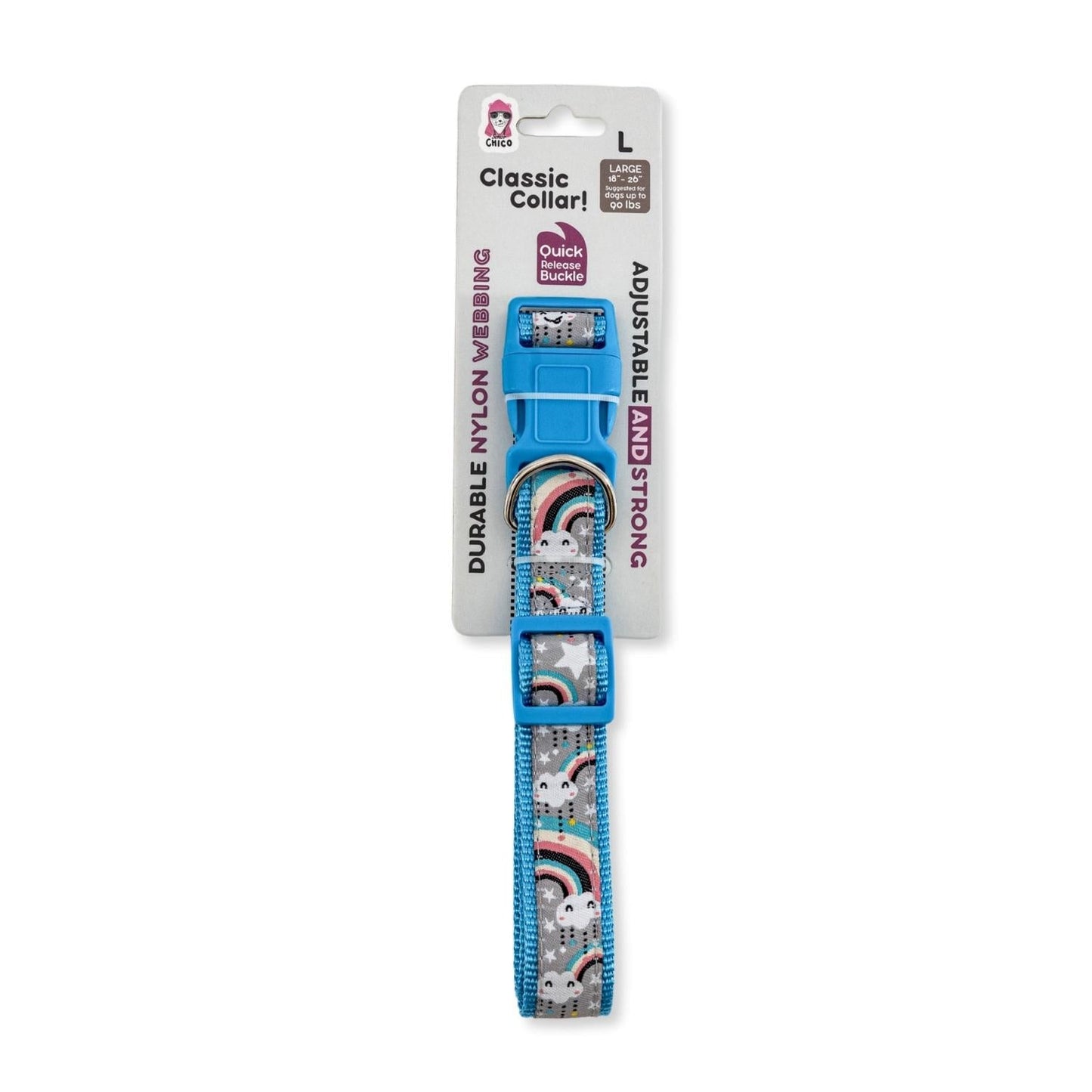 Collar de nailon para perro con diseño de arcoíris bordado, ajuste seguro y ajustable, cómodo de llevar.