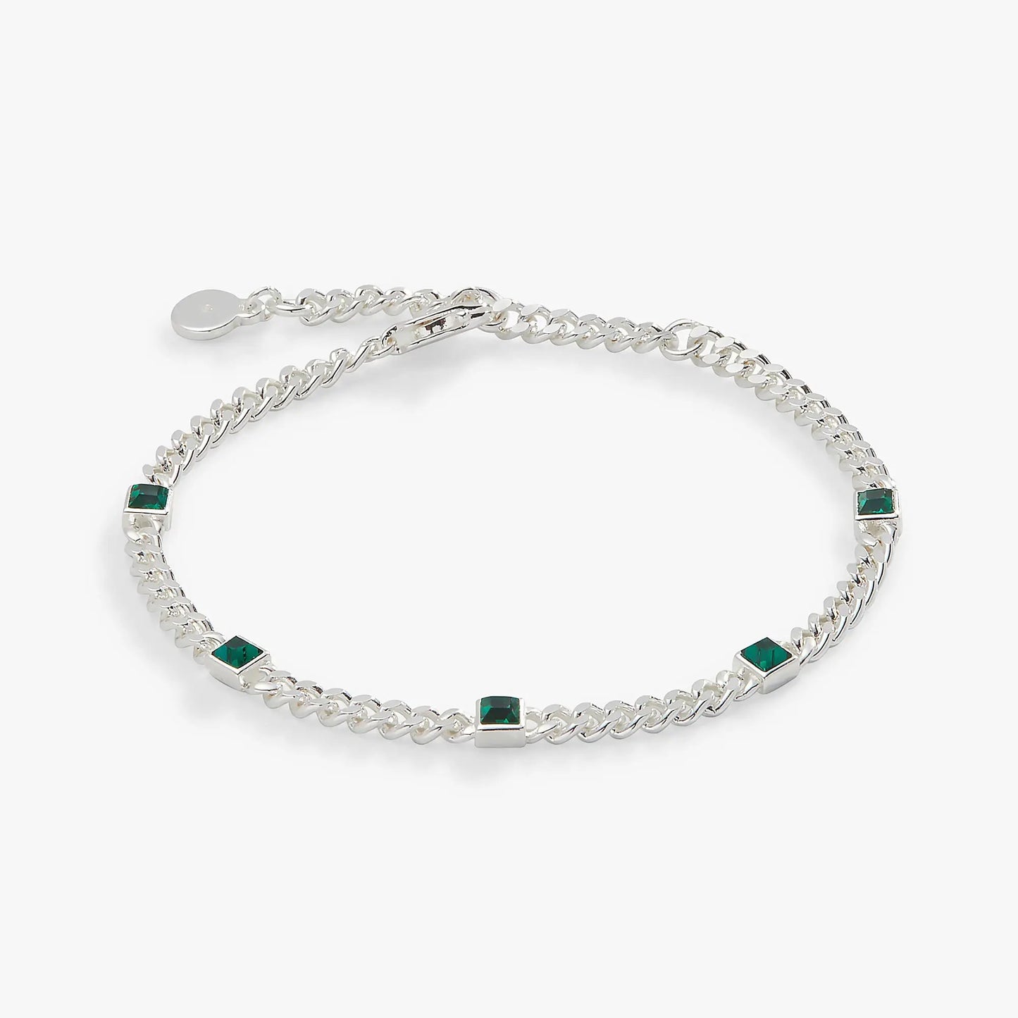 May Birthstone Emerald Curb Chain Bracelet silver-tone emerald stones on Tampa Garden on Tampa Home & Garden Store